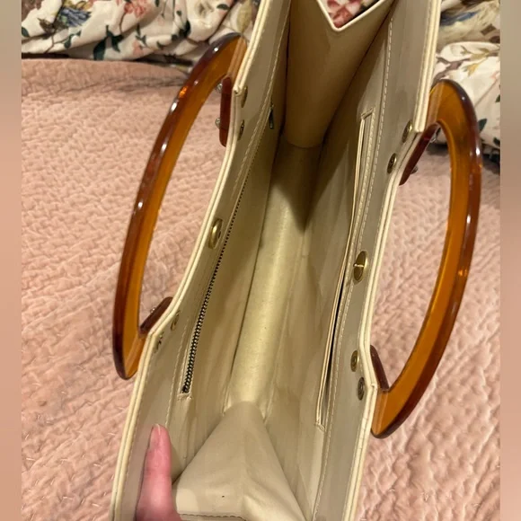 Elegant Vintage Tan and Cream Women's Handbag Great Condition Weave Woven - Picture 5 of 10